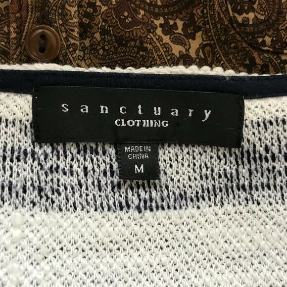 Sanctuary Sweater Womens Sz M Navy Blue Striped Textured Knit Pullover - Picture 2 of 11